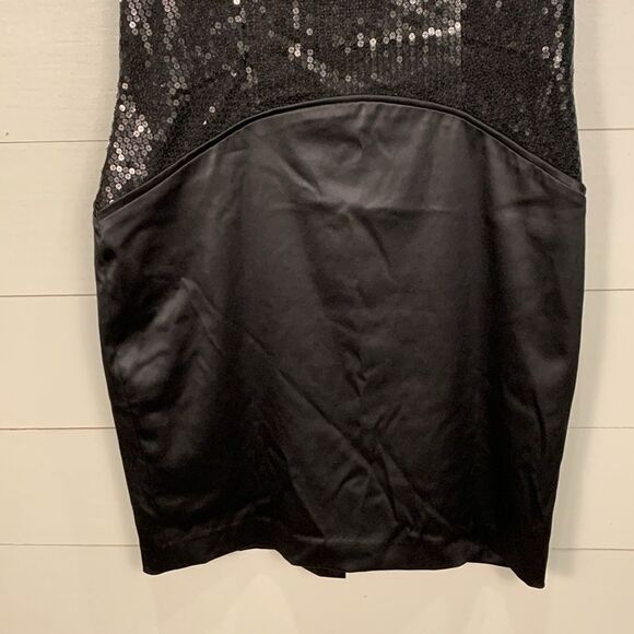 Vince Camuto little black holiday dress sequins black satin skirt size 10 - Picture 3 of 10
